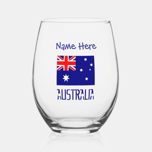 Vaso De Vino Personalización azul de la bandera australiana (Anverso)