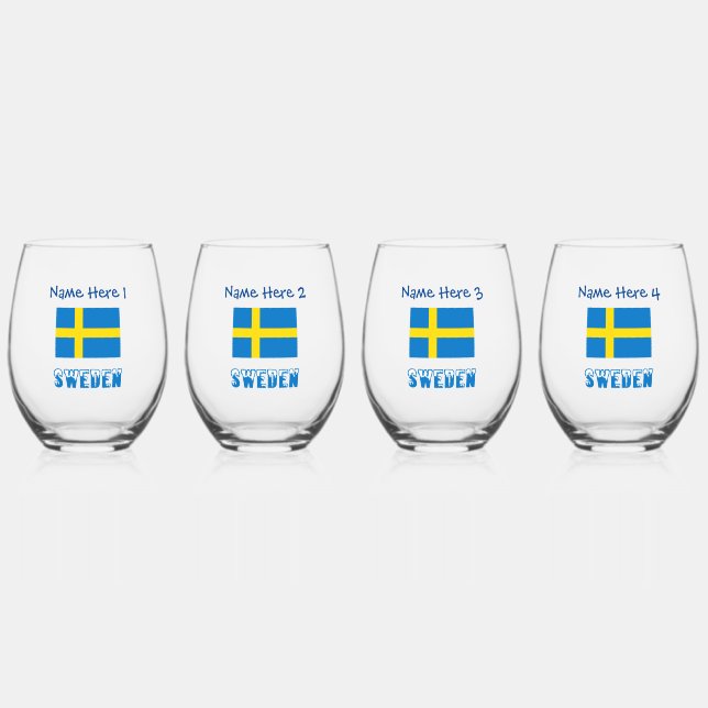 Vaso De Vino Personalización azul de la bandera sueca (Anverso)