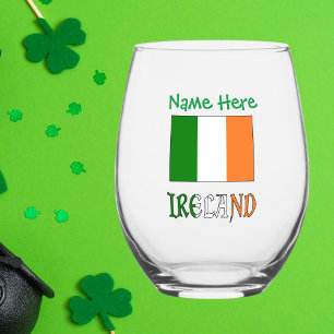 Vaso De Vino Personalización Verde Bandera Irlandesa de Irlanda