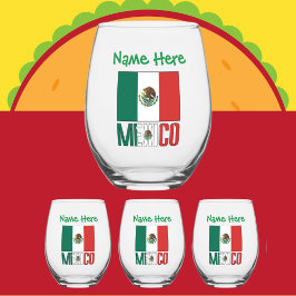 Vaso De Vino Personalización verde de bandera mexicana y de ban