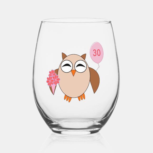 Vaso De Vino Personalizado Age Birthday Owl (Anverso)