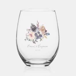Vaso De Vino Personalizado Boda Dusty Purple Floral Watercolor 