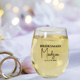 Vaso De Vino personalizado de fecha de nombre de dama de honor