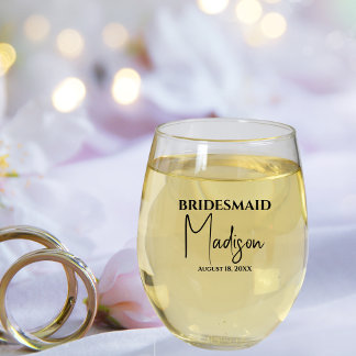 Vaso De Vino personalizado de fecha de nombre de dama de honor