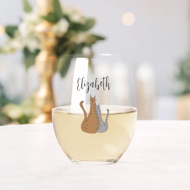 Vaso De Vino Personalizado de gato dibujando sinuosos sándwiche (Insitu (Boda))