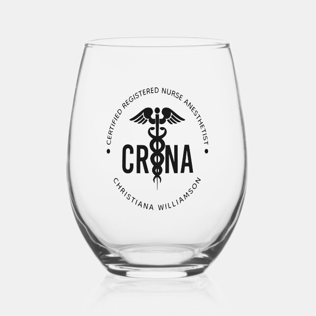 Vaso De Vino Personalizado de la CRNA Certificado de enfermero  (Anverso)