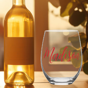 Vaso De Vino Personalizado de script manuscrito de nombre rojo