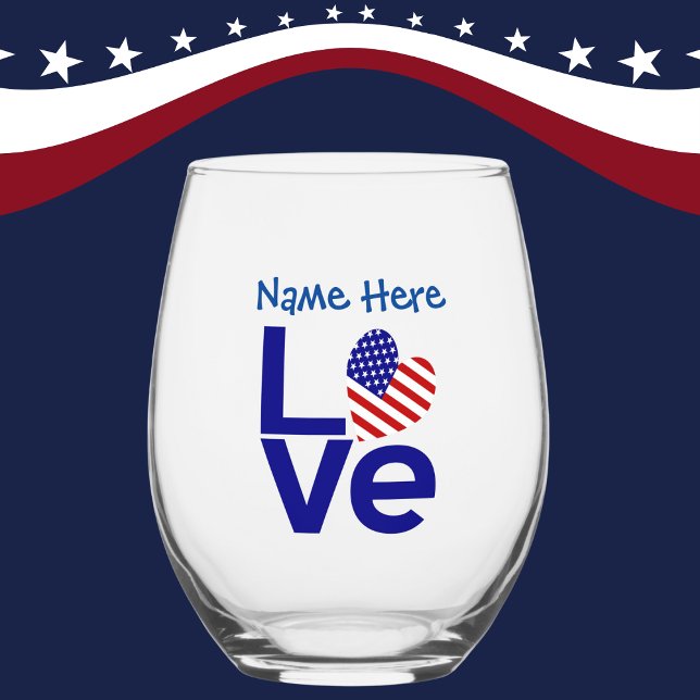 Vaso De Vino Personalizado de USA LOVE Blue (Subido por el creador)