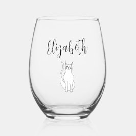 Vaso De Vino Personalizado del gato dibujando negro blanco Wint