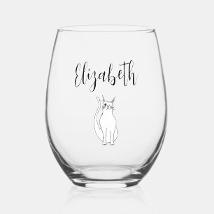 Vaso De Vino Personalizado del gato dibujando negro blanco Wint