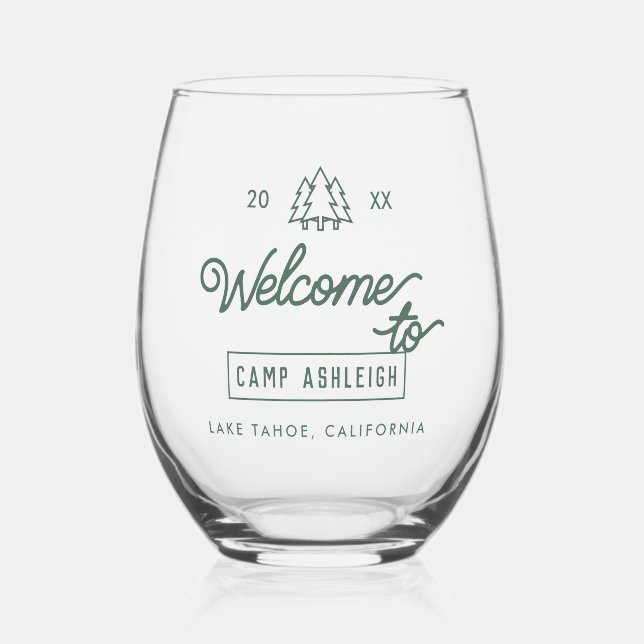 Vaso De Vino Personalizado del partido Bachelorette Theme Camp (Anverso)