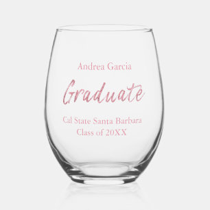 Vaso De Vino Personalizado Elegante Moderno Guión Rosado Gradua