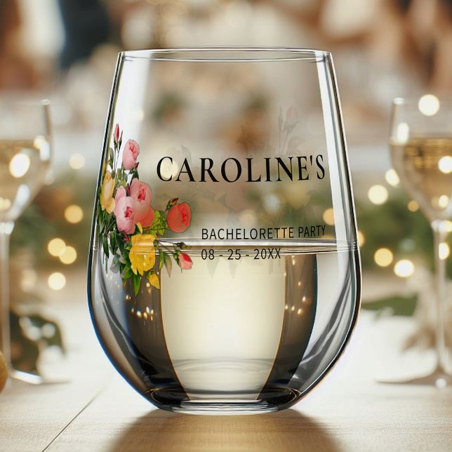 Vaso De Vino Personalizado Festividad Floral Novia Bachelorette (Subido por el creador)