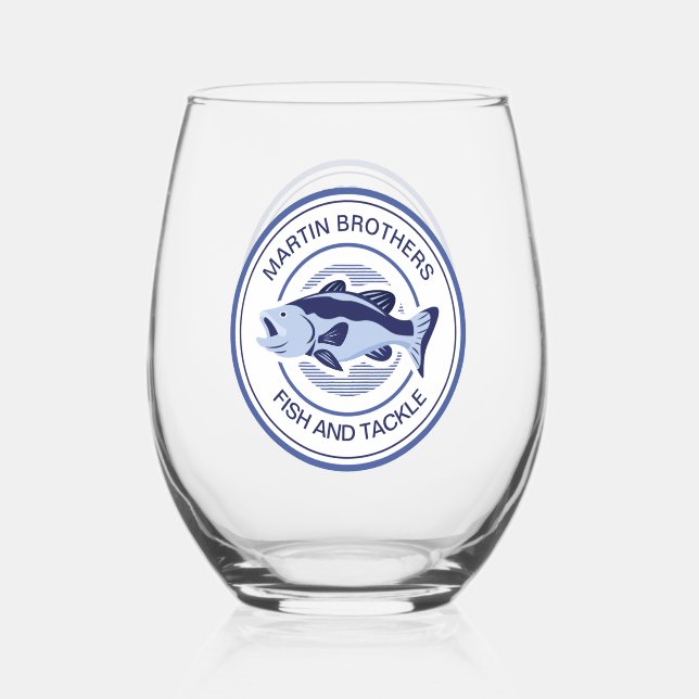 Vaso De Vino Personalizado Fish and Tackle Shop Blue Fishman (Anverso)