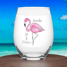 Vaso De Vino Personalizado Flamingo Rosa 50 y fabuloso