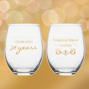 Vaso De Vino Personalizado Golden 50 Aniversario Keepsake Gift