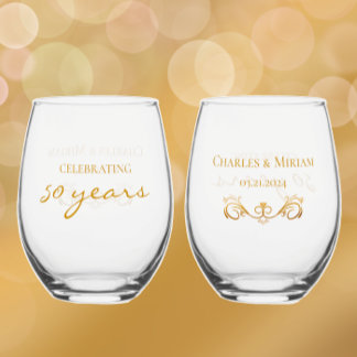 Vaso De Vino Personalizado Golden 50 Aniversario Keepsake Gift