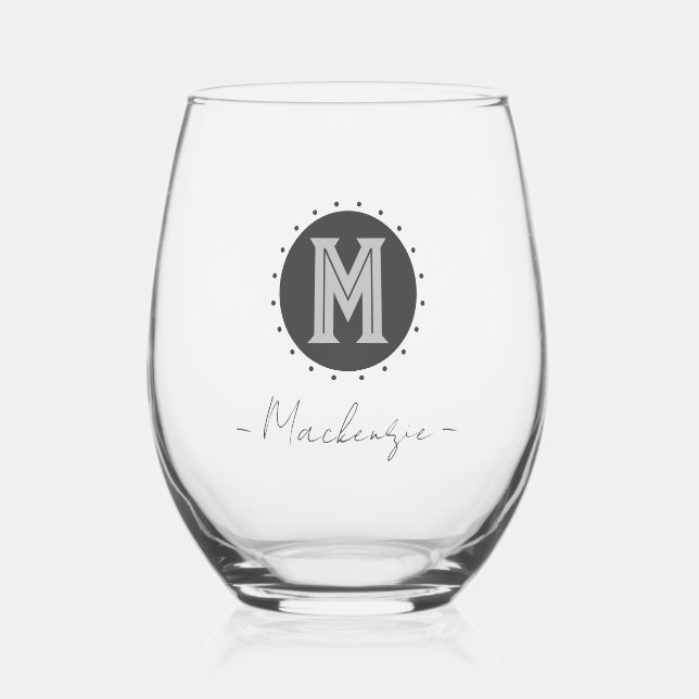 Vaso De Vino Personalizado inicial del monograma negrita (Anverso)