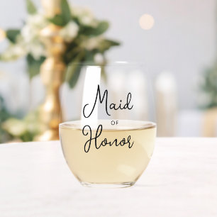 Vaso De Vino Personalizado Maid Of Honor Black Text Font