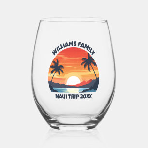 Vaso De Vino Personalizado Maui Viaje Palm Trees Sunrise Keepsa