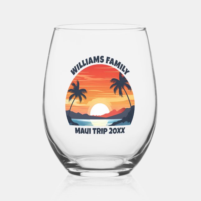 Vaso De Vino Personalizado Maui Viaje Palm Trees Sunrise Keepsa (Anverso)