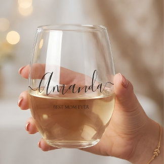 Vaso De Vino Personalizado Mejor Mamá del Mundo Guión Monograma