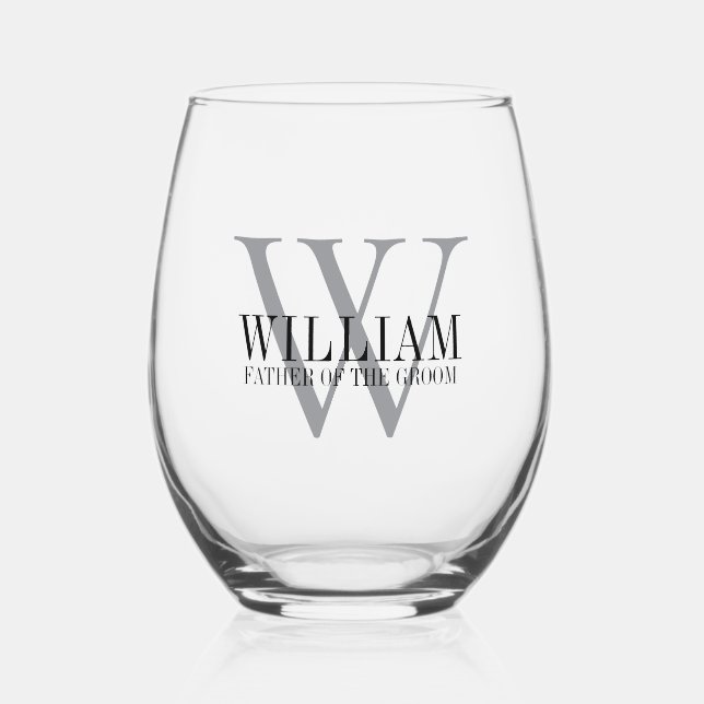 Vaso De Vino Personalizado Monogramado Padre del Groom (Anverso)