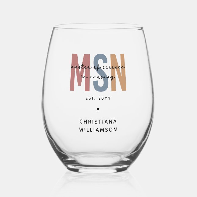 Vaso De Vino Personalizado MSN Master en Ciencias en Graduación (Anverso)