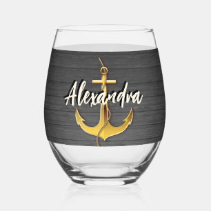 Vaso De Vino Personalizado Nautical Bote Anchor Nombre Madera