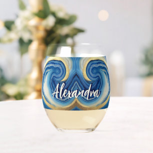 Vaso De Vino Personalizado Nautical Bote Nombre Marina Mármol B