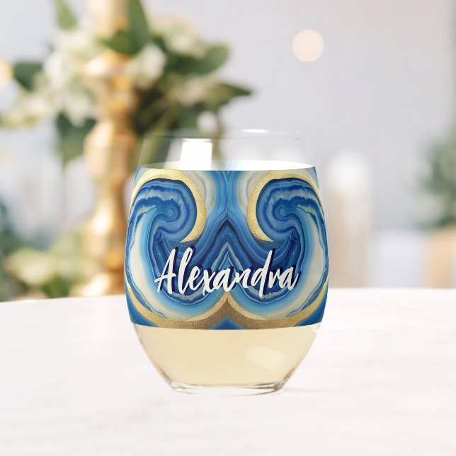 Vaso De Vino Personalizado Nautical Bote Nombre Marina Mármol B (Insitu (Boda))