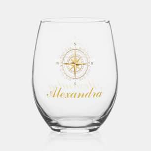 Vaso De Vino Personalizado Nautical Gold Boat Compas