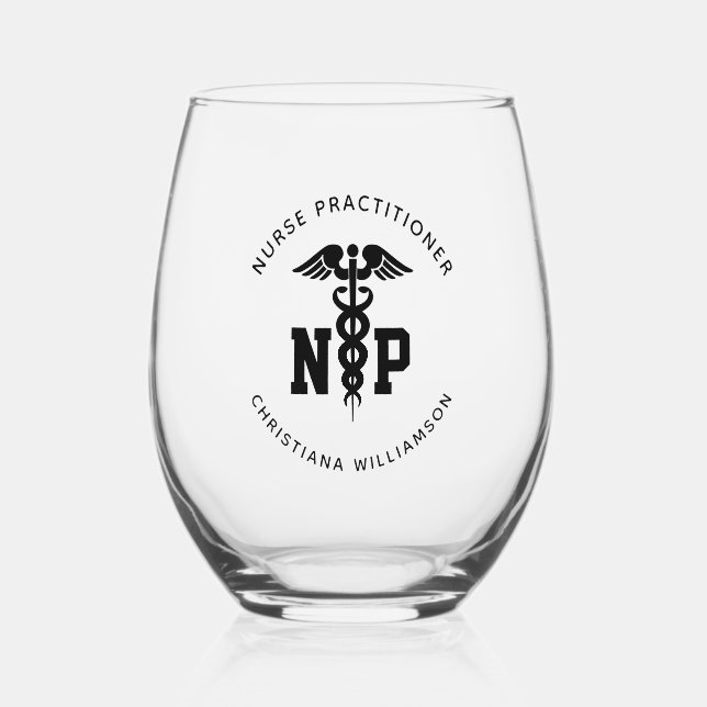 Vaso De Vino Personalizado Nurse Practicante Graduación Caduceu (Anverso)