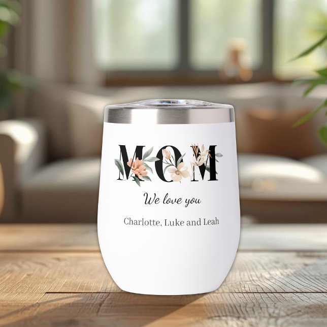 Vaso de vino personalizado para mamá con diseño fl (Subido por el creador)