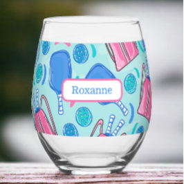 Vaso De Vino Personalizado Pickleball Paddle & Balls Blue Prepp