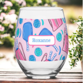 Vaso De Vino Personalizado Pickleball Paddle & Balls Pink Prepp