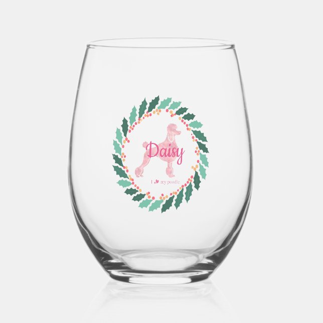 Vaso De Vino Personalizado Pink Poodle Silhouette Navidades Vin (Anverso)