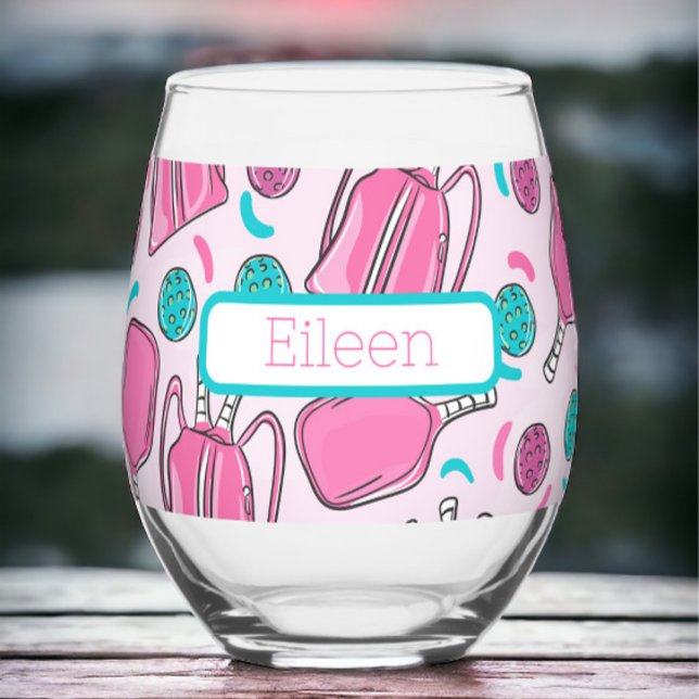 Vaso De Vino Personalizado Preppy Bolas y remo rosados (Subido por el creador)