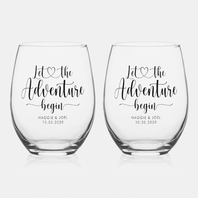 Vaso De Vino Personalizado Que La Aventura Empiece Boda (Anverso)