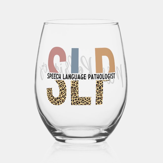 Vaso De Vino Personalizado SLP Speech Pathólogo Leopard Print (Anverso)