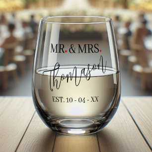 Vaso De Vino Personalizado Sr. y Sra. Nombre Corazón Rojo Tipo 