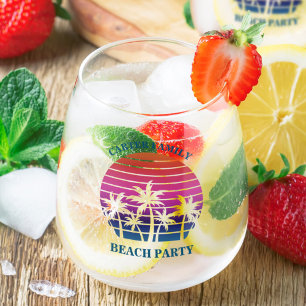 Vaso De Vino Personalizado Tropical Sunset Palm Tree Beach Hous