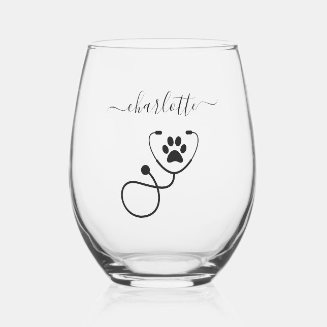 Vaso De Vino Personalizado Veterinaria Veterinaria Asistente de (Anverso)