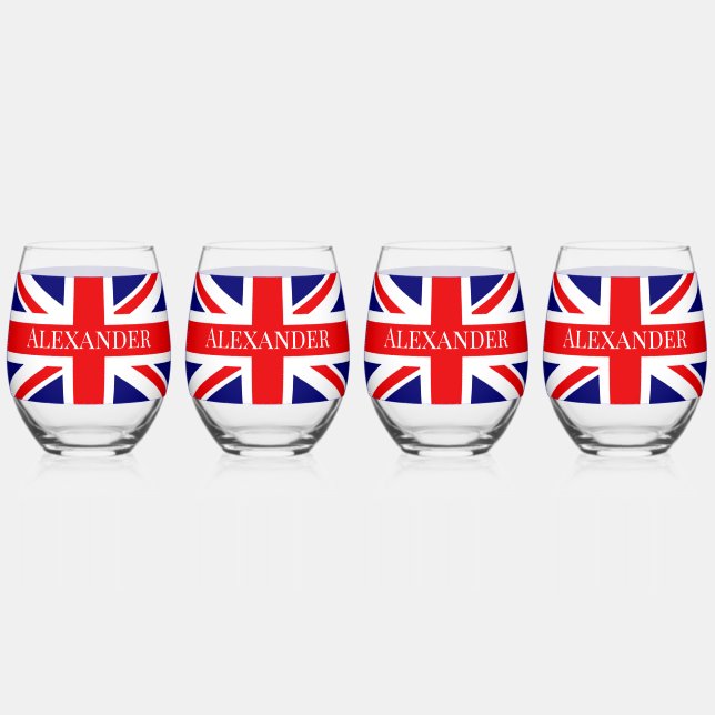 Vaso De Vino Personalizar con un nombre Bandera Nacional Britán (Anverso)
