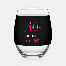 Vaso De Vino Personalized 40th Birthday Black Hot Pink