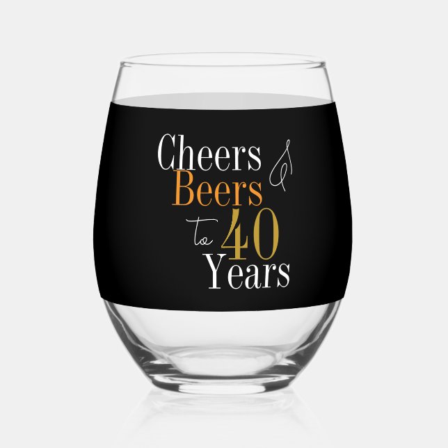 Vaso De Vino Personalized 40th Birthday Cheers Beers Black Gold (Anverso)