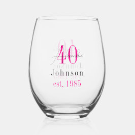 Vaso De Vino Personalized 40th Birthday Hot Pink Typography