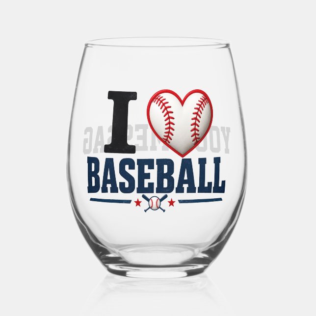 Vaso De Vino Personalized Baseball Wine Glass | I Love Baseball (Anverso)