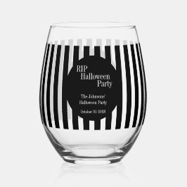 Vaso De Vino Personalized Halloween RIP Black and White Stripe