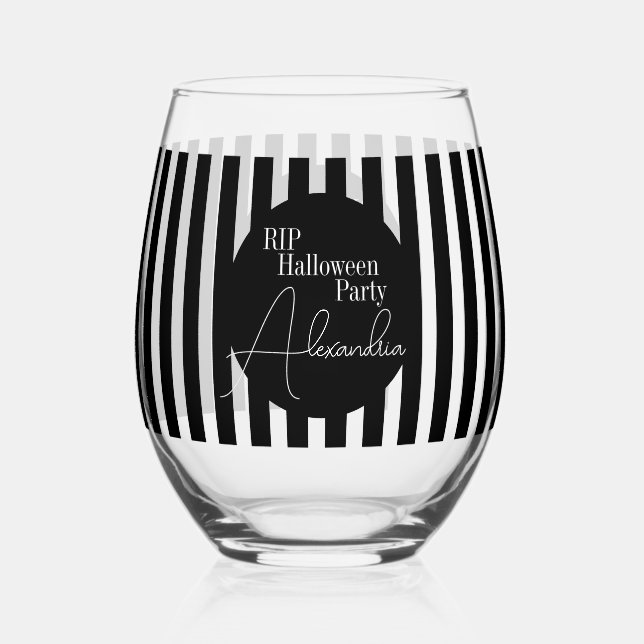 Vaso De Vino Personalized Halloween RIP Black and White Stripe (Reverso )